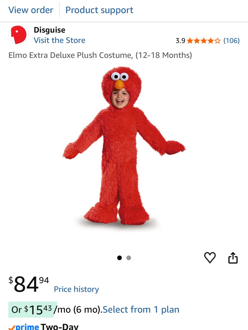 Disguise Elmo Plush Full-Body Kids Costume in Bright Red with Orange Nose